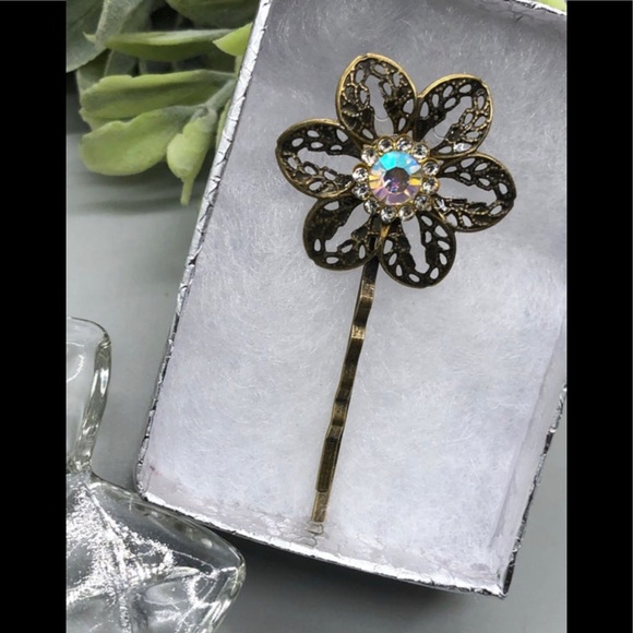 Iridescent Rhinestone Crystal Bobby pin Antique fashion accessories - Picture 1 of 3